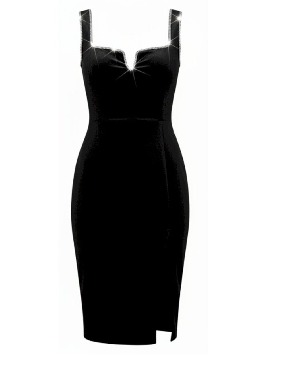 Lulus Posh Sparkle Black Velvet Rhinestone Notched Midi Dress Size XS New NWT - Picture 9 of 14